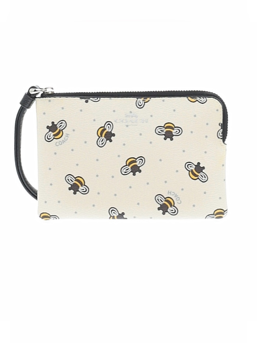 Coach bumble bee print corner zip wristlet wallet